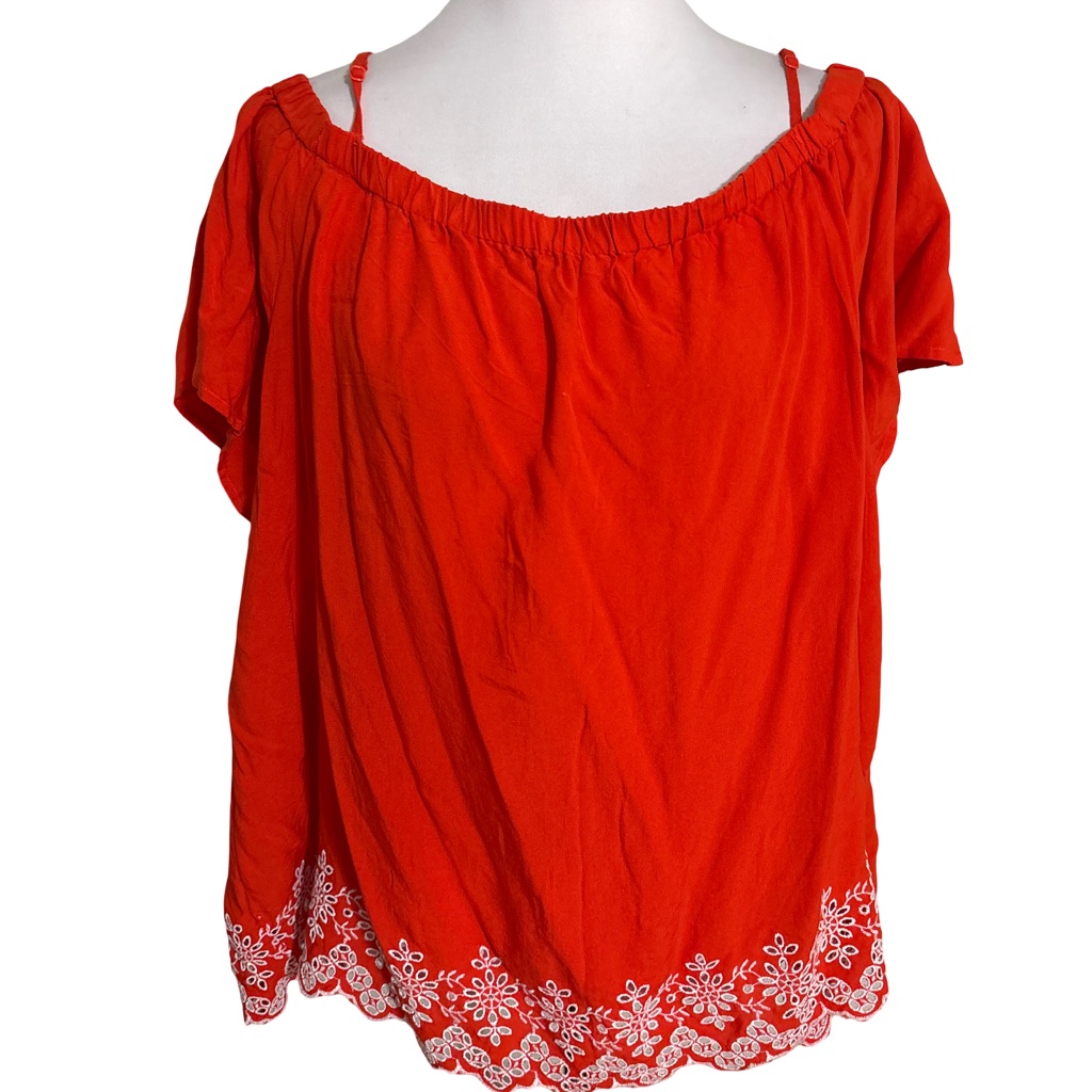 Old Navy Red Blouse With White Embroidery